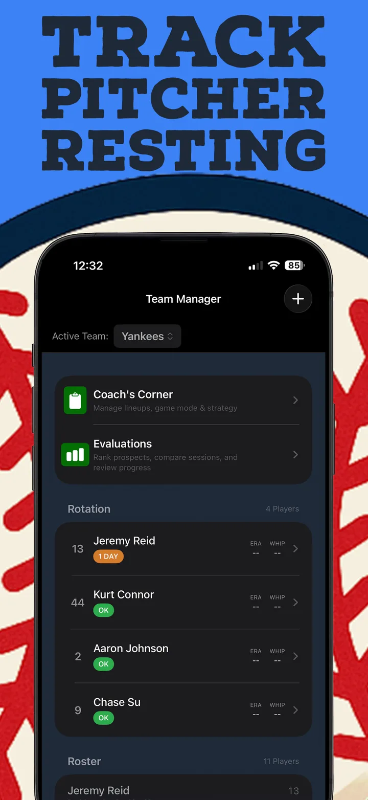 Pitch Tracker screen showing pitcher tracking